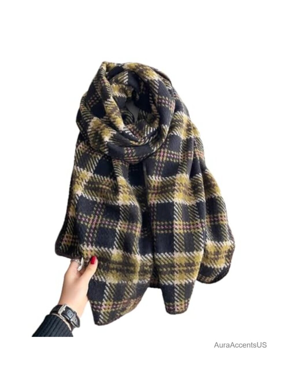Oversized Plaid Scarf Wrap with Tassels Soft Warm Winter Shawl
